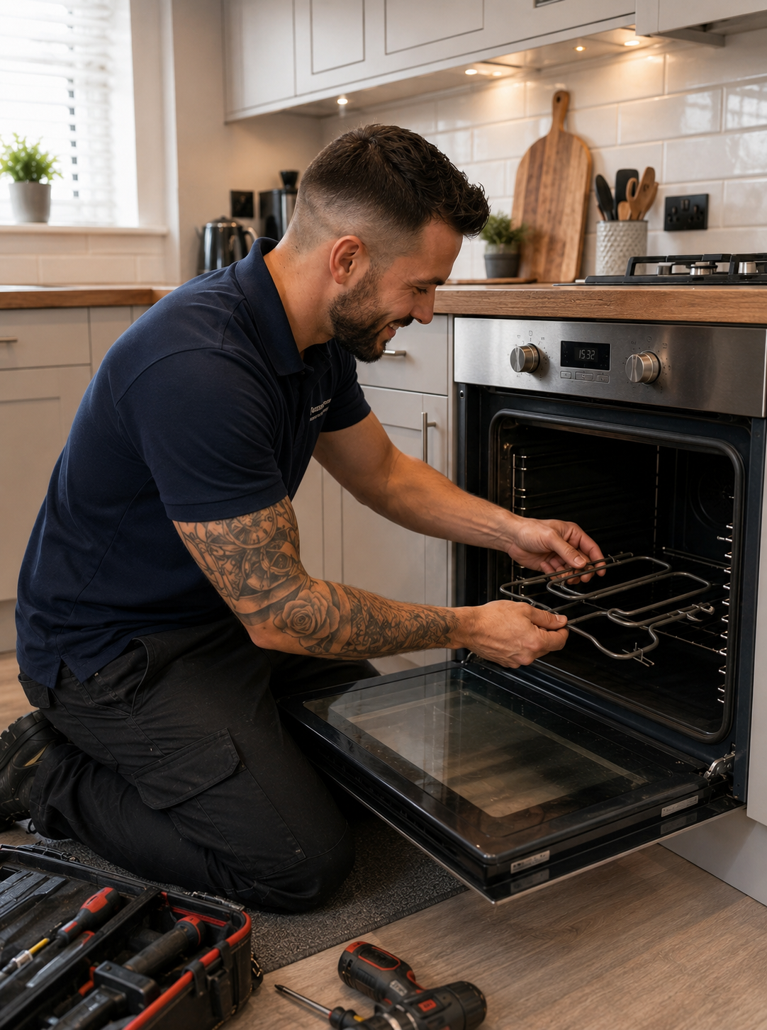 Aurora appliance engineer replacing an oven heating element